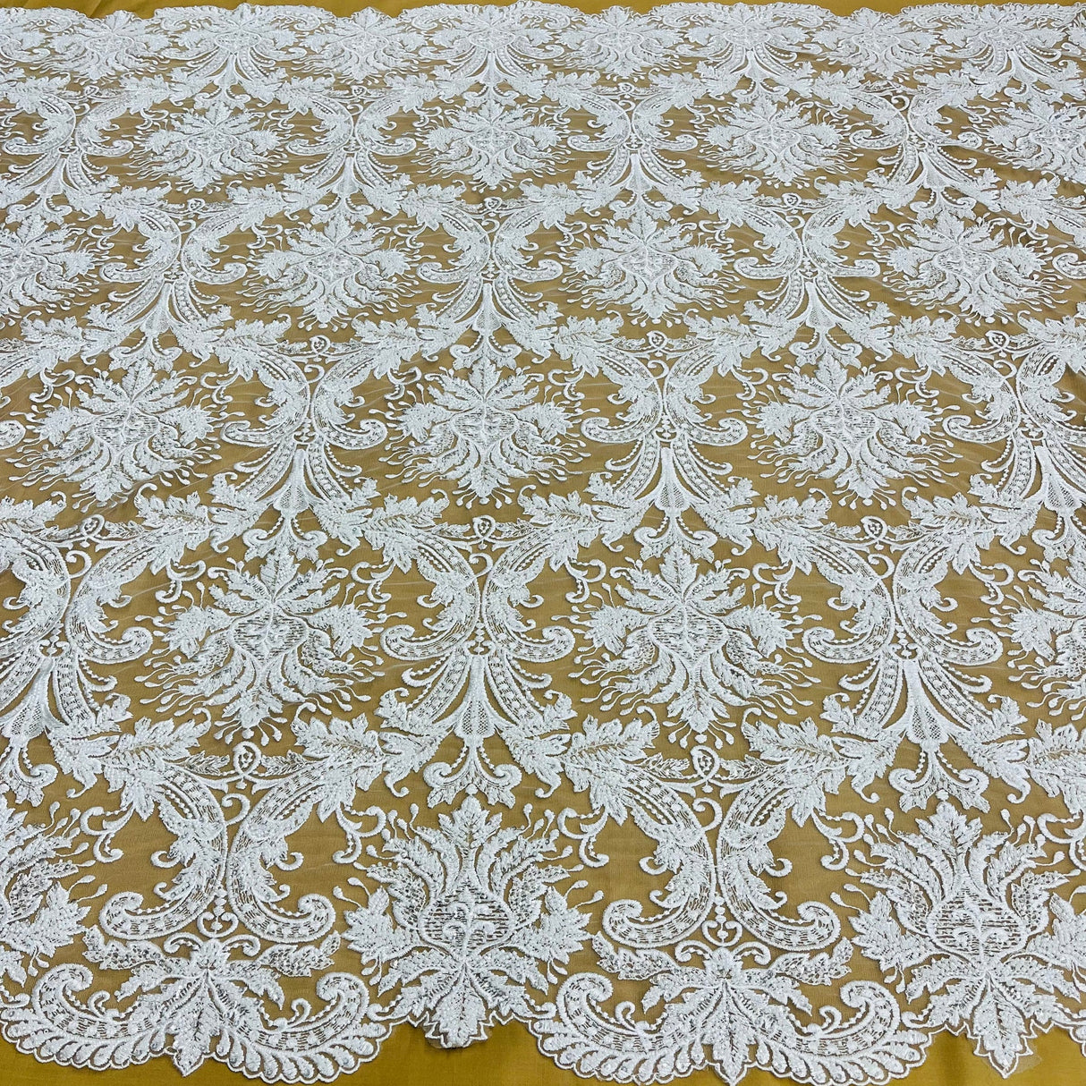 1 Yard Beaded & Sequined Embroidered Lace Fabric 48? Wide Polyester Net Mesh for Bridal, Evening & Dancewear