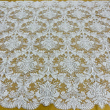 1 Yard Beaded & Sequined Embroidered Lace Fabric 48? Wide Polyester Net Mesh for Bridal, Evening & Dancewear