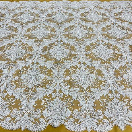 1 Yard Beaded & Sequined Embroidered Lace Fabric 48? Wide Polyester Net Mesh for Bridal, Evening & Dancewear