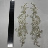 1 Yard Beaded & Corded Lace Applique Embroidered on 100% Polyester Organza Fabric
