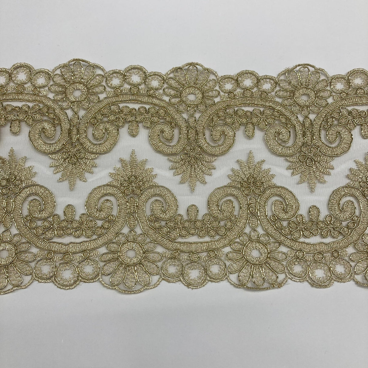 1 Yard Corded Double Sided Lace Trimming Embroidered on 100% Polyester Net Mesh 6.5? Wide