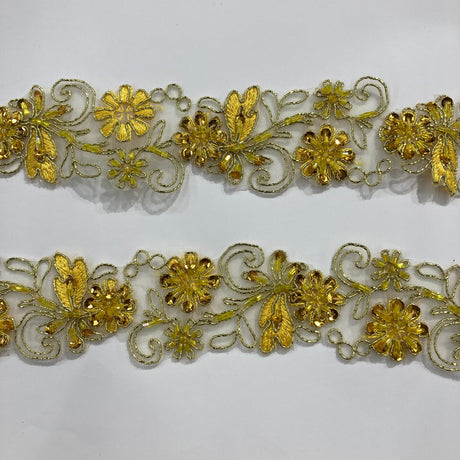 1 Yard Elegant Beaded & Corded Lace Trimming Embroidered on 100% Polyester Organza for Special Occasion Dresses 2 Inch Width