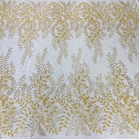 1 Yard Dazzling Silver Beaded Sequined Lace Fabric on Net Mesh 52 inch Width