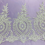 1 Yard Beaded & Corded Lace Trimming 13? Wide Embroidered on 100% Polyester Net Mesh