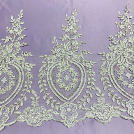 1 Yard Beaded & Corded Lace Trimming 13? Wide Embroidered on 100% Polyester Net Mesh