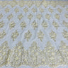 1 Yard Dusty Rose Beaded Corded Lace Fabric with Scallops Embroidered on 100% Poly Metallic 54 Inch Wide