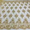 1 Yard Royal Blue Corded Lace Fabric with Hand-Embroidered Beading on Mesh 53 inch Width