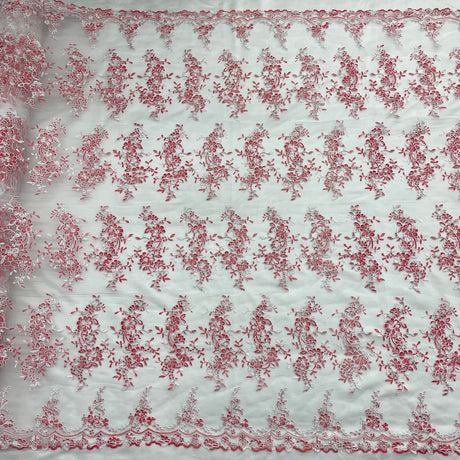 1 Yard Peach Corded Bridal Lace Fabric Embroidered Polyester Net Mesh 54 Inch Width