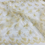 1 Yard Fuchsia Corded Bridal Lace Fabric Embroidered on Polyester Net Mesh 56 Inch Width
