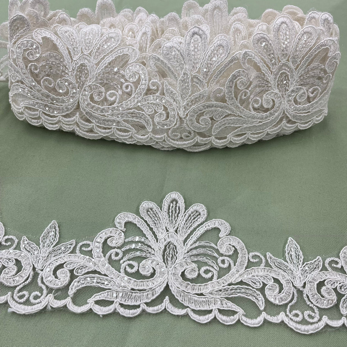 1 Yard Premium Beaded & Corded Floral Lace Trimming on 100% Polyester Net Mesh for Dresses 3.5 Inch Width