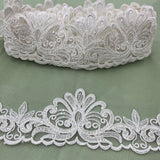 1 Yard Premium Beaded & Corded Floral Lace Trimming on 100% Polyester Net Mesh for Dresses 3.5 Inch Width