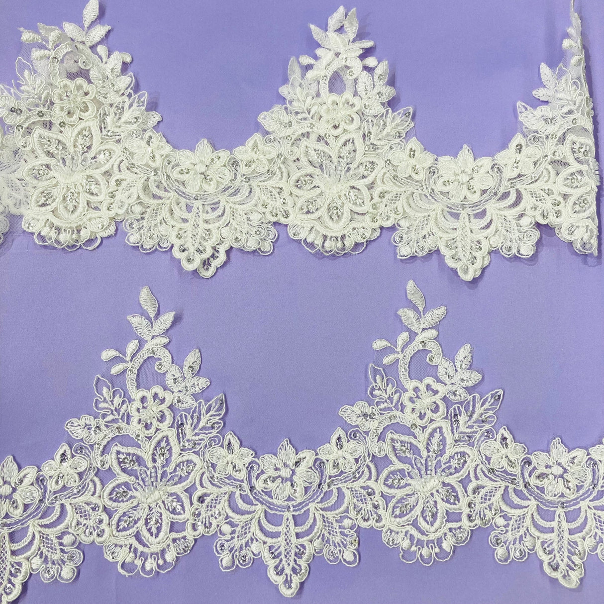 1 Yard Embroidered on 100% Polyester Net Mesh 6? Wide Beaded & Corded Lace Trimming