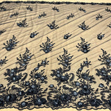 1 Yard Beaded 3D Floral Lace Fabric Embroidered Elegant Mesh Dress 51" Width