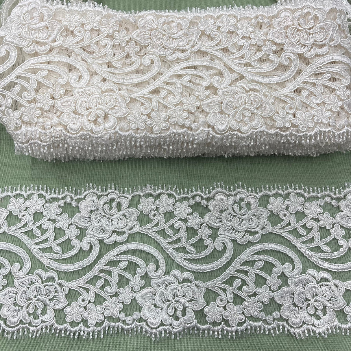 1 Yard 4? Wide Corded Double Sided Lace Trimming on 100% Polyester Net Mesh