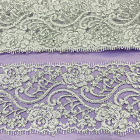 1 Yard 4? Wide Corded Double Sided Lace Trimming on 100% Polyester Net Mesh