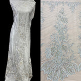 1 Yard Gold Beaded Sequined Lace Fabric Embroidered on Polyester Net Mesh 50 inch Width