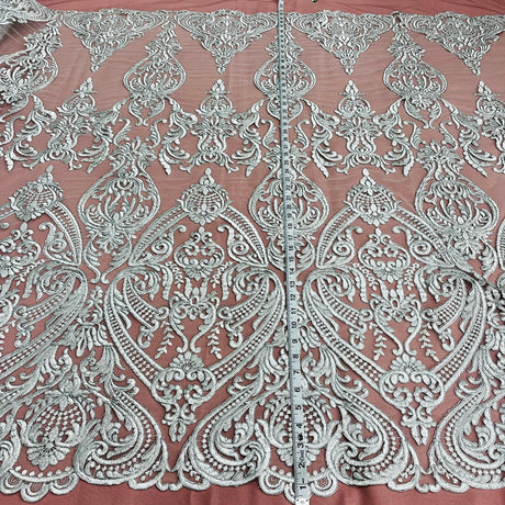 1 Yard Corded Bridal Lace Fabric, Embroidered on Polyester Net Mesh, 52" Width,Elegant Fabrication for Gowns & Decor