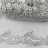 1 Yard Corded Lace Trimming on Net Mesh – 3" Wide | Handmade Embroidered Trim for Dresses & Gowns