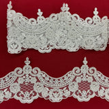 1 Yard 5? Wide Beaded & Corded Lace Trimming Embroidered on 100% Polyester Net Mesh