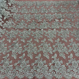 1 Yard Beaded & Corded Embroidered Bridal Lace Fabric, 100% Polyester Net Mesh, 52-54 inch Wide,