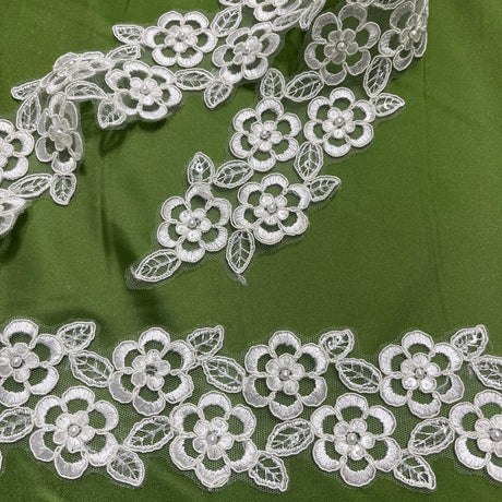 1 Yard Beaded & Corded Lace Trim 2.5" Wide Embroidered on 100% Polyester Organza