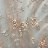 1 Yard Peach Beaded Lace Fabric Embroidered Polyester Net Mesh 53 Inch Width