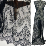 3 Yards Chantilly Embroidered Lace with Eyelash Scallop 52? Wide Romantic Polyester Fabric for Dresses & Gowns