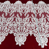 1 Yard White Corded Bridal Lace Fabric Embroidered on Polyester Net Mesh 52 inch Width
