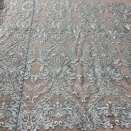 1 Yard White Corded Bridal Lace Fabric, 48” Wide Embroidered Polyester Mesh