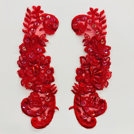 1 Pair Beaded Lace Applique Embroidered on 100% Polyester Organza 9" x 3" Each Side