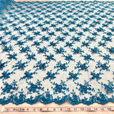 1 Yard Black Beaded & Corded Bridal Lace Fabric Embroidered on Polyester Net Mesh 52 Inch Width