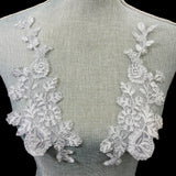 1 Pair Corded Floral Applique for Baptism, Christening, Communion Gowns 9" x 3" Each Side