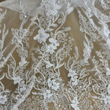 1 Yard Luxurious Beaded Lace Fabric Embroidered on Polyester Net Mesh Elegant Bridal & Special Occasion Couture 54" Wide
