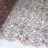 1 Yard Dark Brown Corded Bridal Lace Fabric Embroidered Polyester Net Mesh 53 Inch Width
