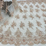 1 Yard Gold Beaded Lace Fabric Embroidered on Polyester Net Mesh 50 inch Width