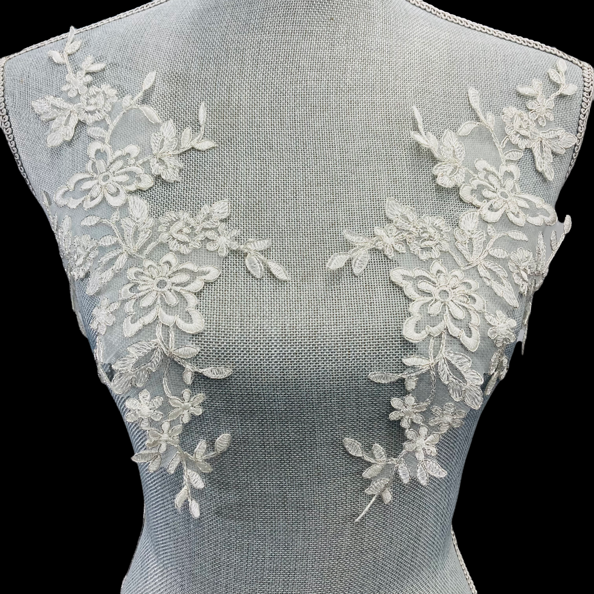 1 Pair Corded Floral Applique for Wedding, Christening & Flower Girl Dresses 13" x 6" Each Side