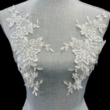 1 Pair Corded Floral Applique for Wedding, Christening & Flower Girl Dresses 13" x 6" Each Side