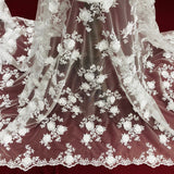 1 Yard White Beaded 3D Floral Lace Fabric Embroidered Elegant Mesh Dress 51" Width