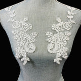 1 Pair Corded Floral Applique for Baptism, Christening, Communion Gowns 9" x 3" Each Side