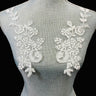 1 Pair Corded Floral Applique for Baptism, Christening, Communion Gowns 9" x 3" Each Side