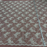 1 Yard Fuchsia Beaded Corded Lace Fabric Embroidered on Polyester Net Mesh 52 inch Width