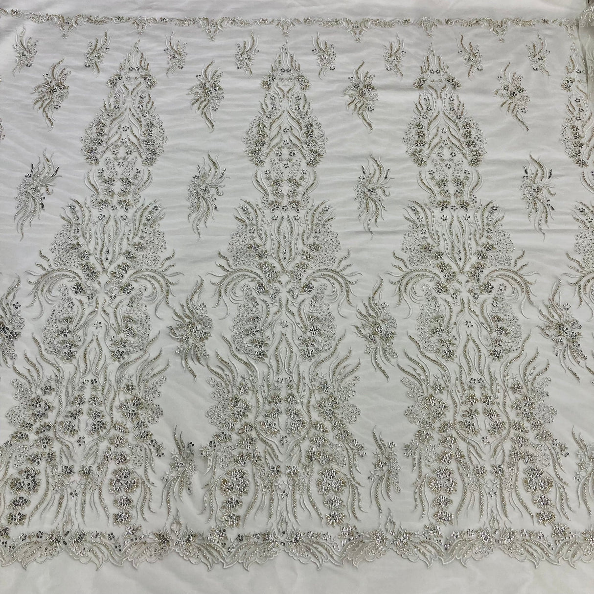 1 Yard Couture Beaded Embroidered Lace 52? Wide Luxury Polyester Net Mesh for Gowns & Dance Costumes