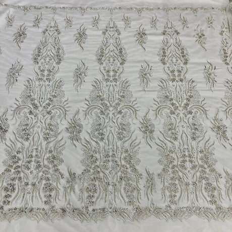 1 Yard Couture Beaded Embroidered Lace 52? Wide Luxury Polyester Net Mesh for Gowns & Dance Costumes