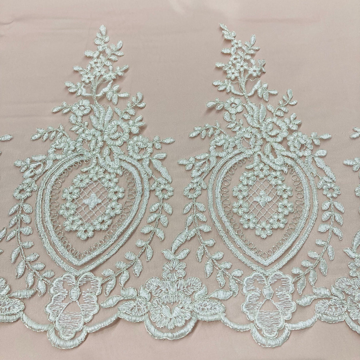 1 Yard Corded Lace Trimming Embroidered on 100% Polyester Net Mesh 13? Wide