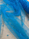 1 Yard Hunter Green Glitter Mesh Fabric with Scattered Pearls Stretch 60 Inch Width
