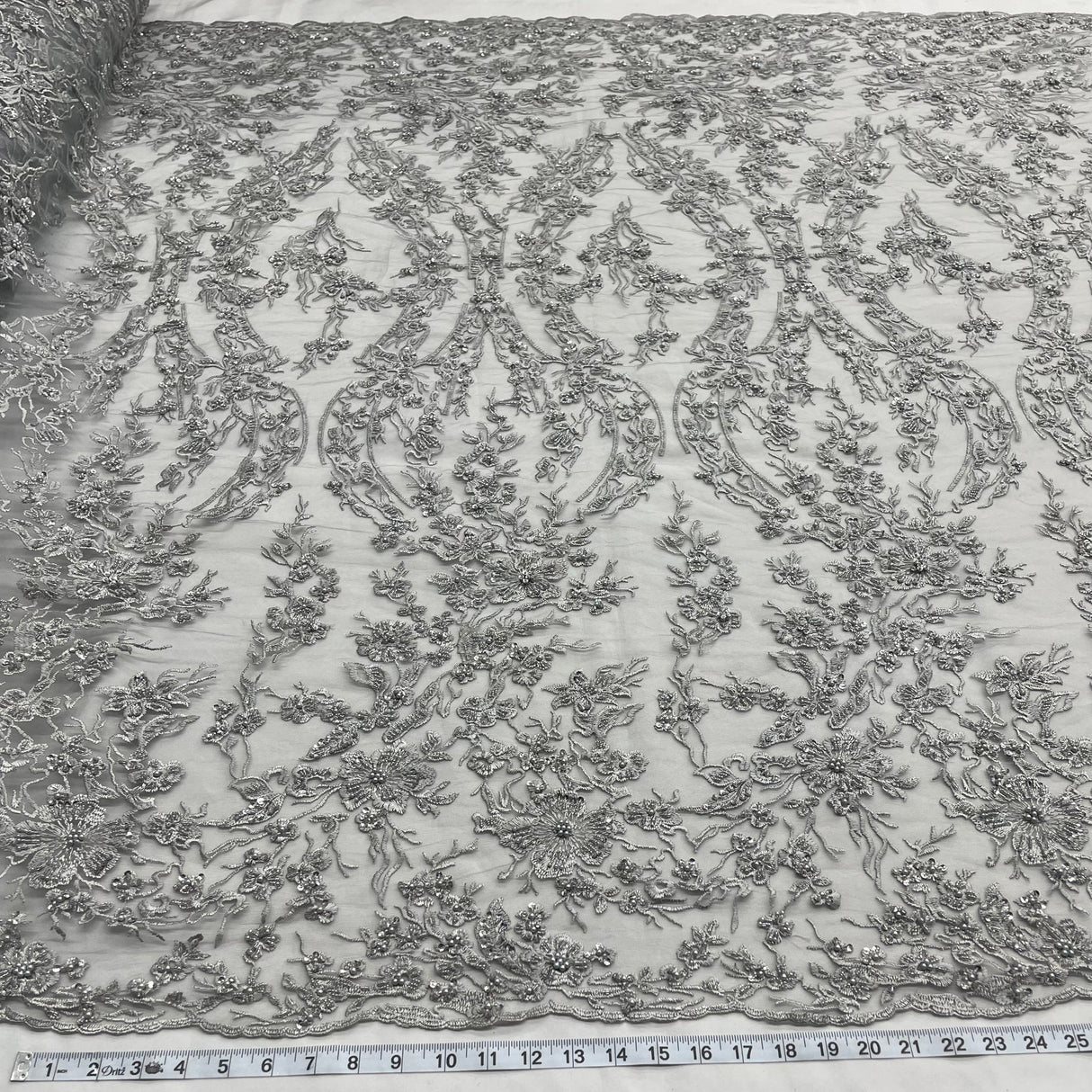 1 Yard Luxurious Beaded Lace Fabric Embroidered on Polyester Net Mesh for Couture Dresses 54" Width
