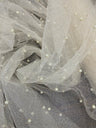 1 Yard Hunter Green Glitter Mesh Fabric with Scattered Pearls Stretch Soft Sparkle Net 60 Inch Width