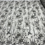 1 Yard Beaded Rhinestone 3D Floral Lace Fabric for Wedding Gowns and Dance Costumes 50" Width