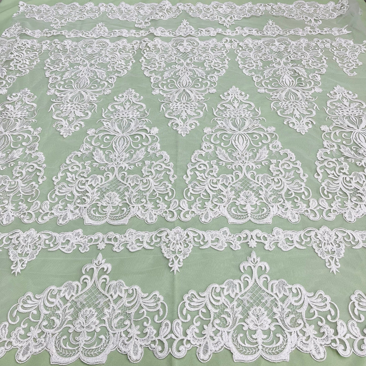 1 Yard Luxurious Gold Corded Bridal Lace Fabric Embroidered on Net Mesh 53 inch Width