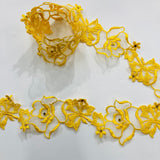 1 Yard Beaded Lace Trimming Embroidered on Organza | 2" Wide | Decorative Trim for Gowns & Costumes